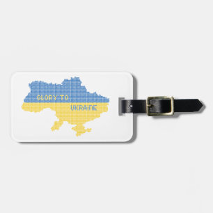 Knitting Ukrainian state map text Glory to Ukraine Luggage Tag