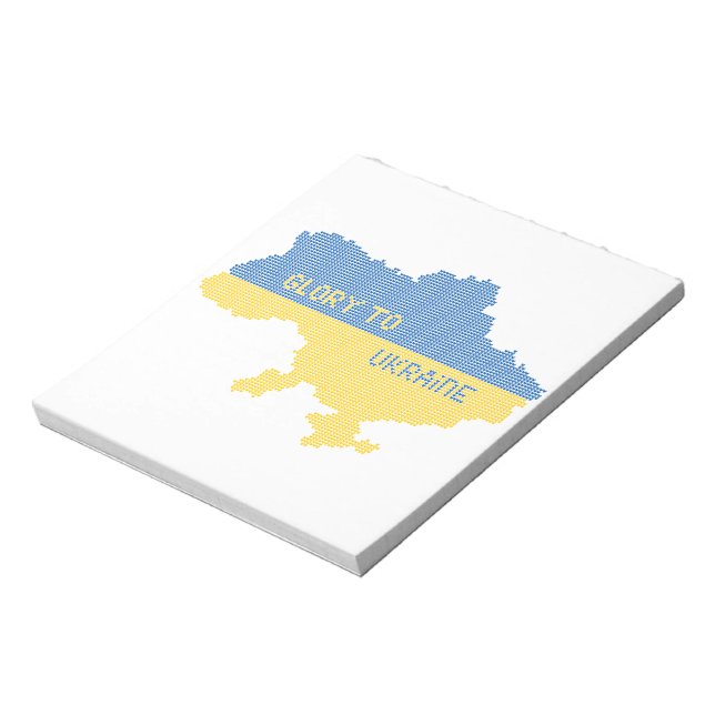 Knitting Ukrainian state map text Glory to Ukraine Notepad (Rotated)