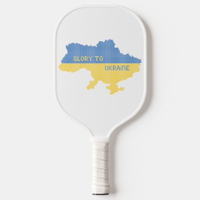 Knitting Ukrainian state map text Glory to Ukraine Pickleball Paddle (Front)
