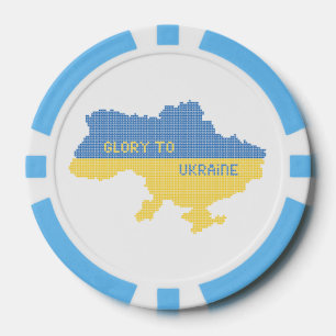 Knitting Ukrainian state map text Glory to Ukraine Poker Chips