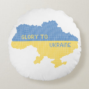 Knitting Ukrainian state map text Glory to Ukraine Round Cushion