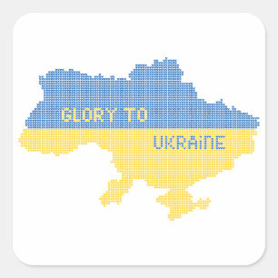 Knitting Ukrainian state map text Glory to Ukraine Square Sticker