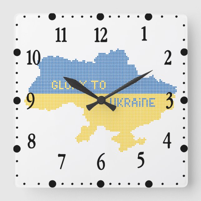 Knitting Ukrainian state map text Glory to Ukraine Square Wall Clock (Front)