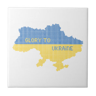 Knitting Ukrainian state map text Glory to Ukraine Tile