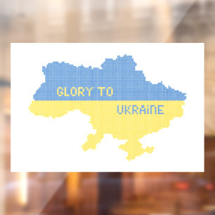 Knitting Ukrainian state map text Glory to Ukraine Window Cling