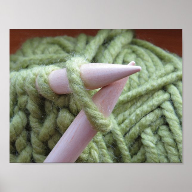 Knitting with Green Yarn Poster (Front)