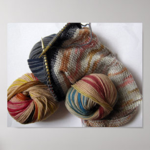 Knitting with Wool Yarn Poster