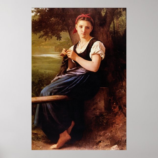 Knitting Woman by William-Adolphe Bouguereau Poster (Front)