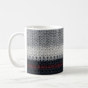 Knitting wool: red, white stripes. coffee mug