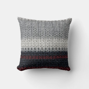 Knitting wool: red, white stripes. cushion