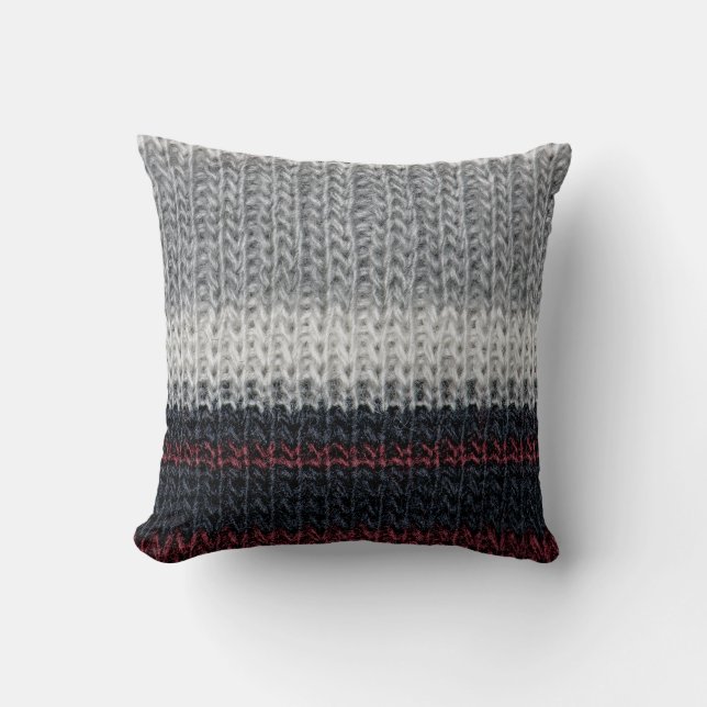 Knitting wool: red, white stripes. cushion (Front)