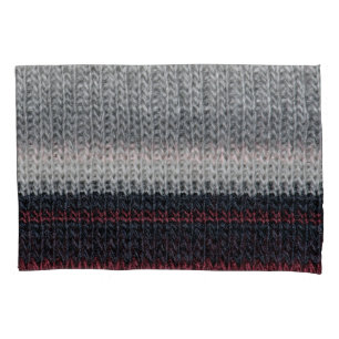 Knitting wool: red, white stripes. pillowcase