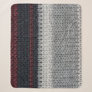 Knitting wool: red, white stripes. sherpa blanket