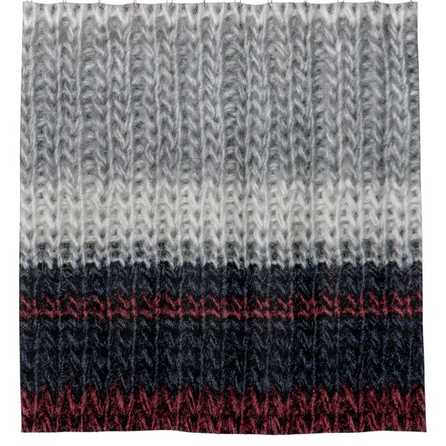 Knitting wool: red, white stripes. shower curtain (Front)