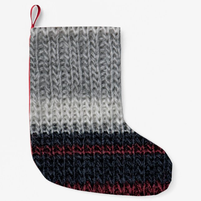 Knitting wool: red, white stripes. small christmas stocking (Front)