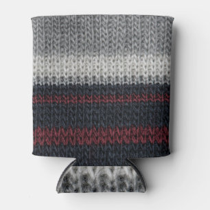 Knitting wool texture, red-white stripes. can cooler