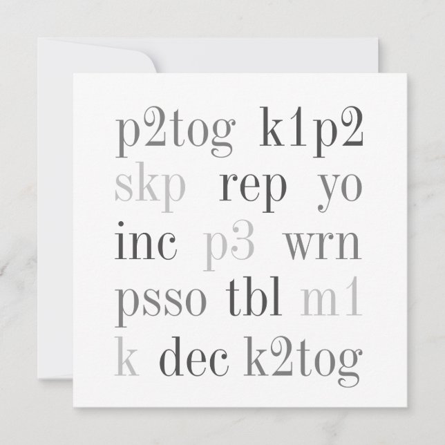 KNITTING WORDS 5.25" Square Flat Card (Front)