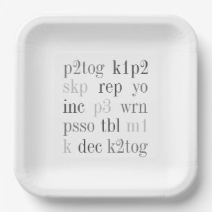 KNITTING WORDS 9" Square Paper Plates