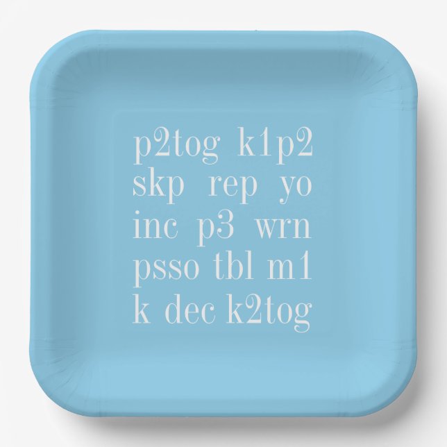 KNITTING WORDS 9" Square Paper Plates II (Front)
