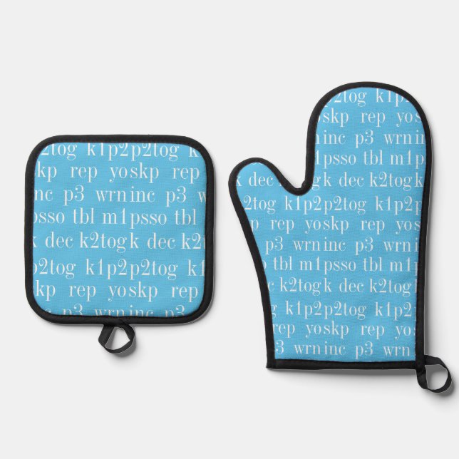 KNITTING WORDS Oven Mitt & Pot Holder Set II (Front)