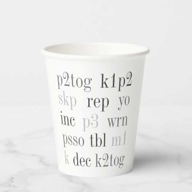 KNITTING WORDS Paper Cups (Front)
