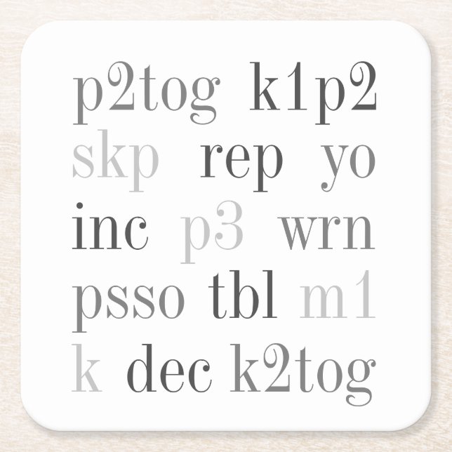 KNITTING WORDS Square Paper Coasters (Front)