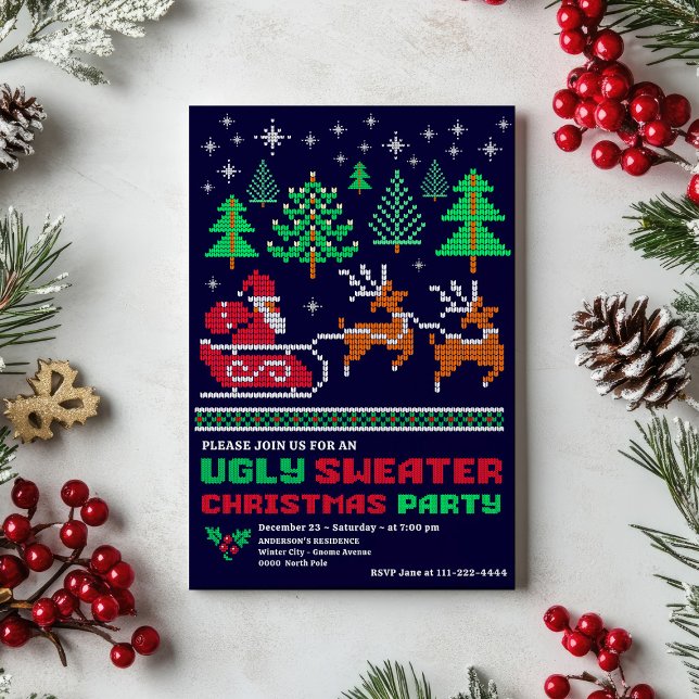 Knitting Xmas Pattern Ugly Sweater Christmas Party Invitation (Creator Uploaded)
