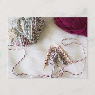 Knitting & Yarn on White Fur Crafts Postcard