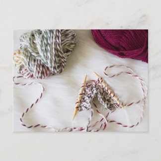 Knitting & Yarn on White Fur Crafts Postcard