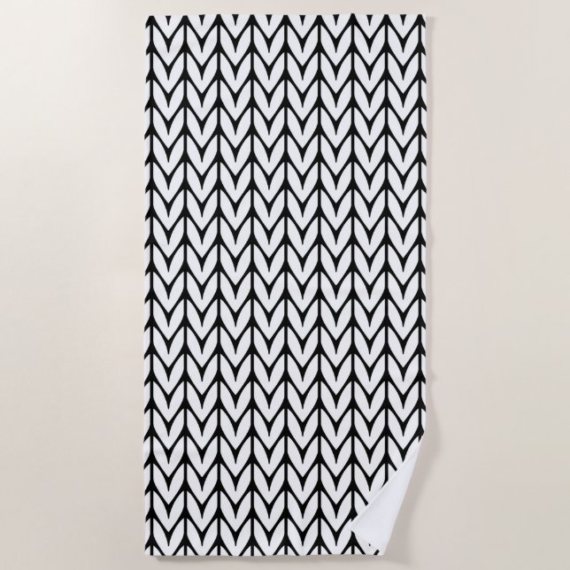 Knitting Yarn Pattern Black and White Decor on a Beach Towel (Front)