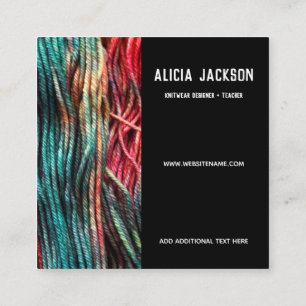 Knitting Yarn Red Green Square Business Card