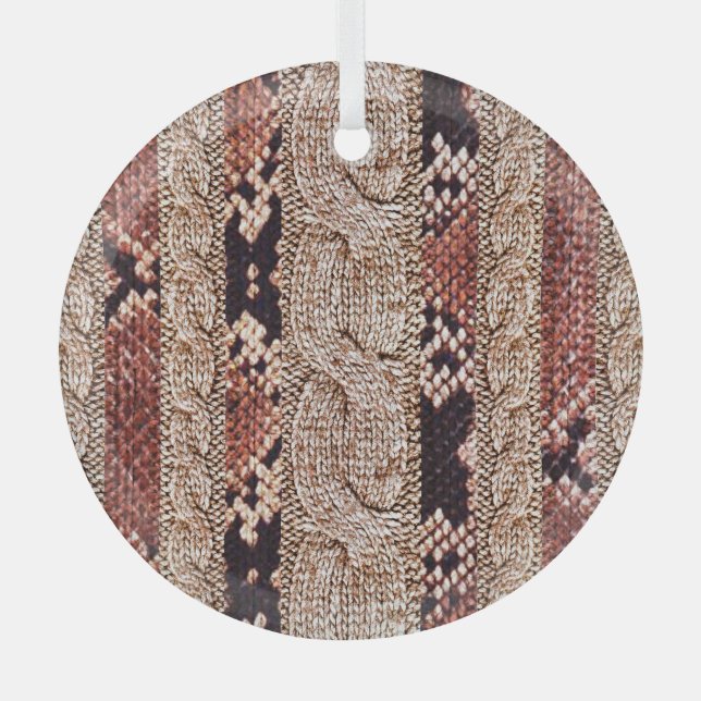 Knitwear texture, geometric snake pattern. glass tree decoration (Front)