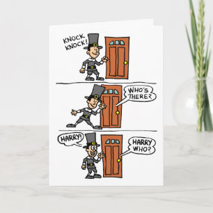 Knock Knock Cartoon Pilgrim Thanksgiving Card