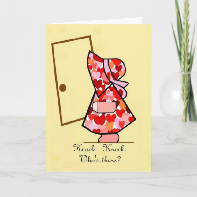 Knock-Knock Joke Sunbonnet Birthday Greeting Card (Front)