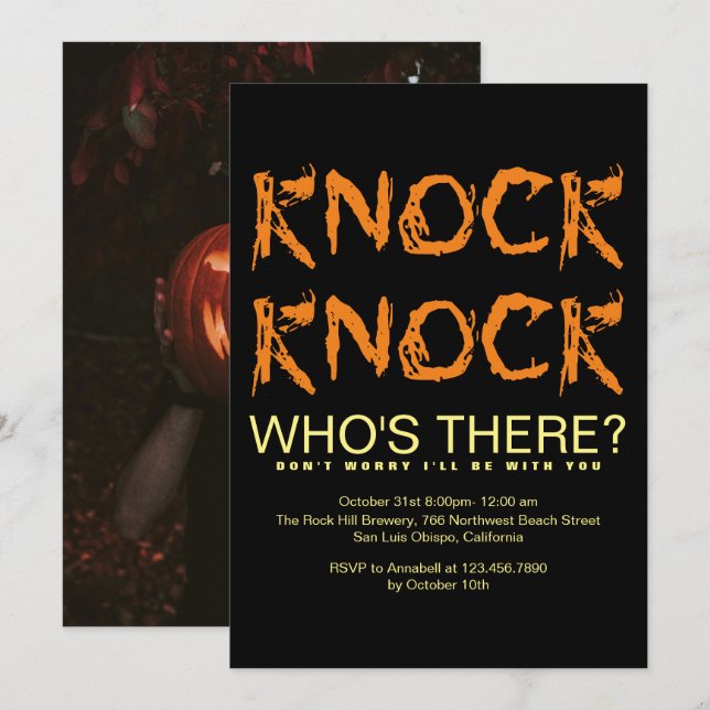Knock Knock Who's There Photo Halloween Party Invi Invitation (Front/Back)