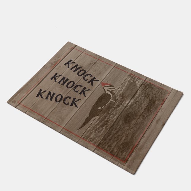 Knock Knock Woodland Woodpecker Bird Rustic Nature Doormat (Angled)