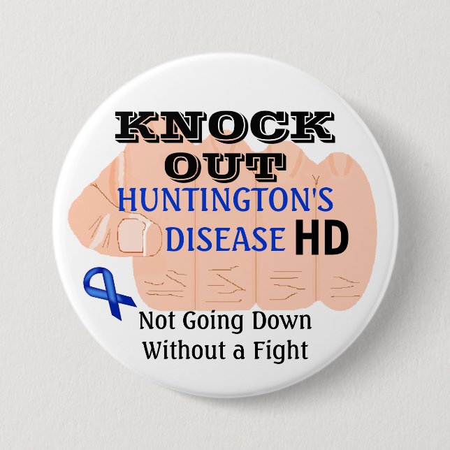 Knock Out Huntington's Disease HD Awareness 7.5 Cm Round Badge (Front)