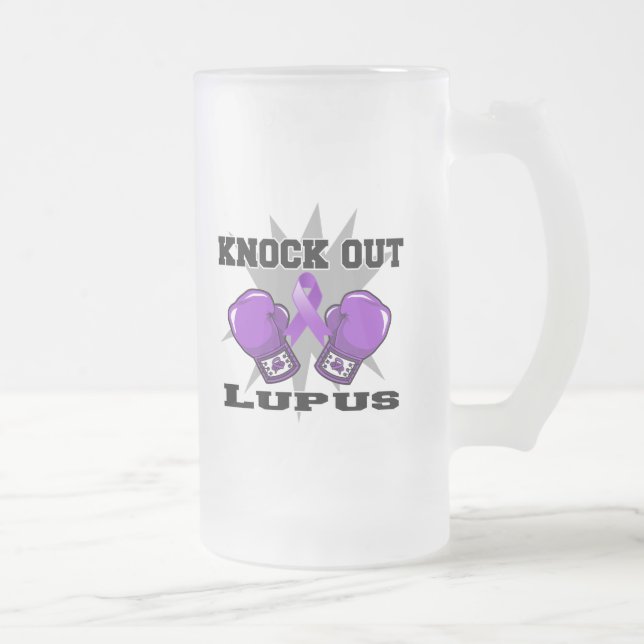 Knock Out Lupus Frosted Glass Beer Mug (Right)