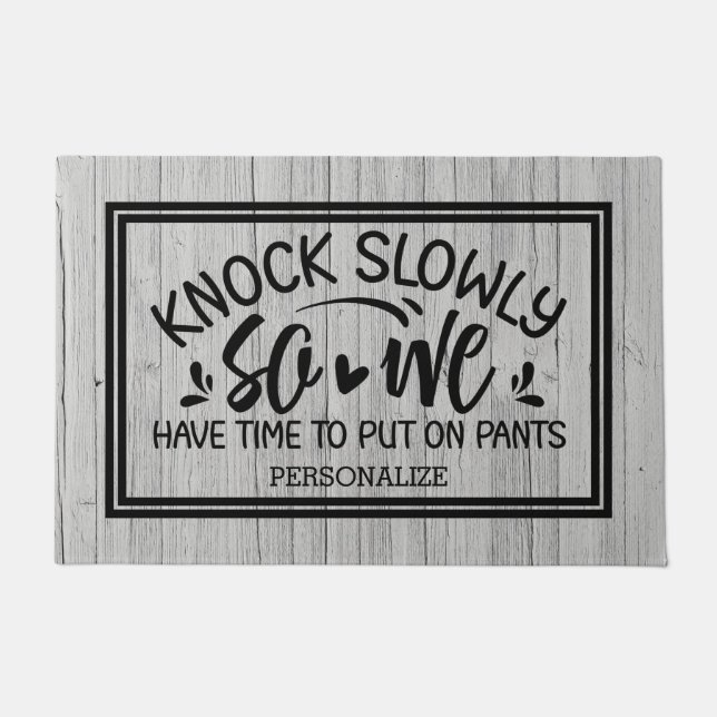 Knock Slowly Wood Texture Doormat (Front)