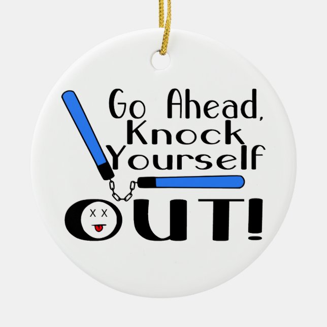 Knock Yourself Out Numchucks Ceramic Tree Decoration (Front)