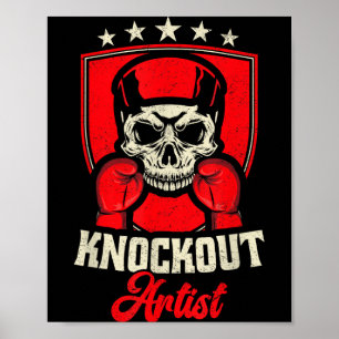 Knockout Artist Skull Boxing Gloves Shield Badge Poster