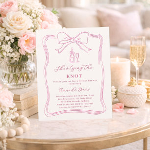 Knot bow pink hand drawn Bridal Shower invitation