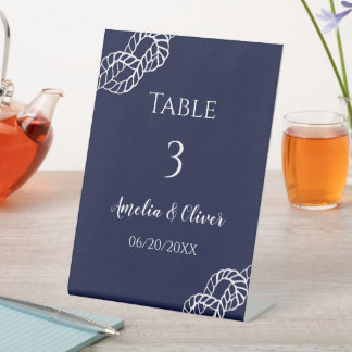 Knot Nautical Rope White Navy Wedding Table number Pedestal Sign