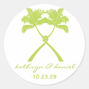 Knot Palm Trees Beach Tropical Wedding Modern Chic Classic Round Sticker