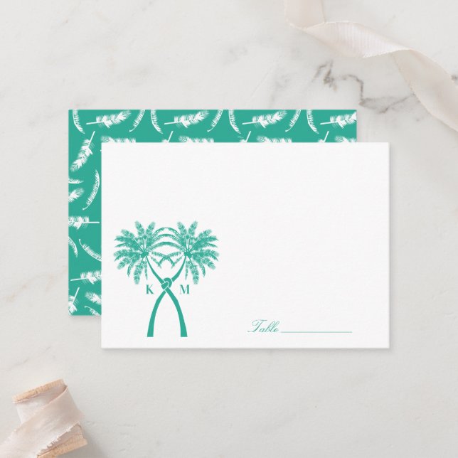 Knot Palm Trees Beach Tropical Wedding Modern Chic Place Card (Front/Back In Situ)