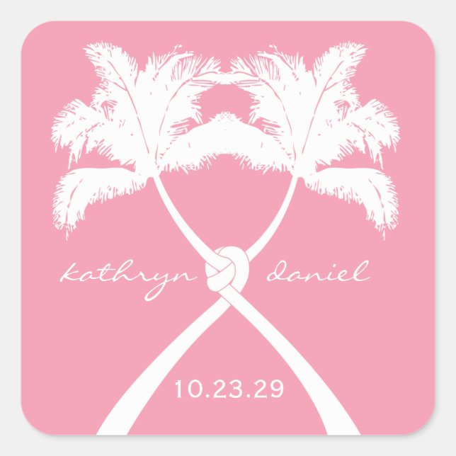 Knot Palm Trees Beach Tropical Wedding Modern Chic Square Sticker (Front)