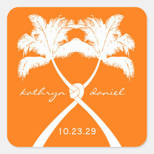 Knot Palm Trees Beach Tropical Wedding Modern Chic Square Sticker