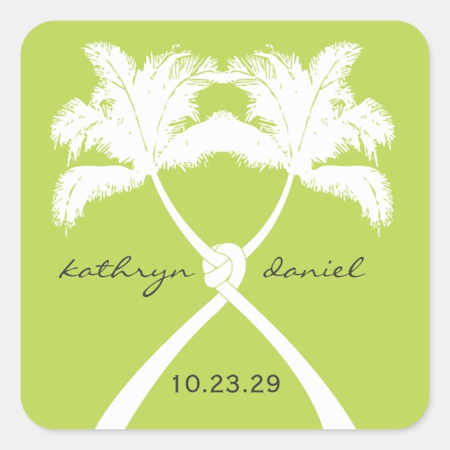 Knot Palm Trees Beach Tropical Wedding Modern Chic Square Sticker (Front)