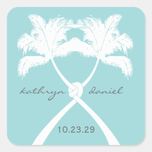 Knot Palm Trees Beach Tropical Wedding Modern Chic Square Sticker