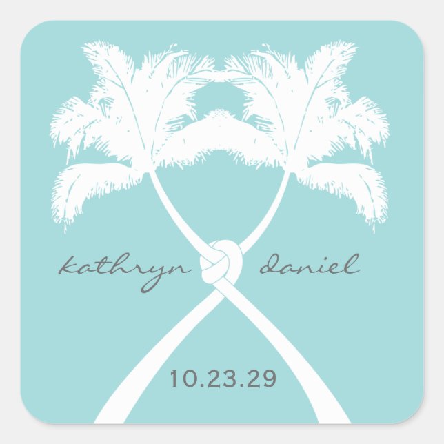 Knot Palm Trees Beach Tropical Wedding Modern Chic Square Sticker (Front)